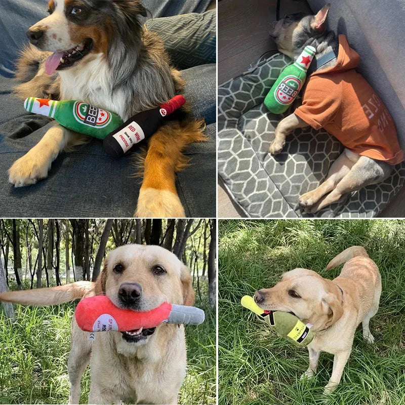 Peluches divertidos en forma de botellas.